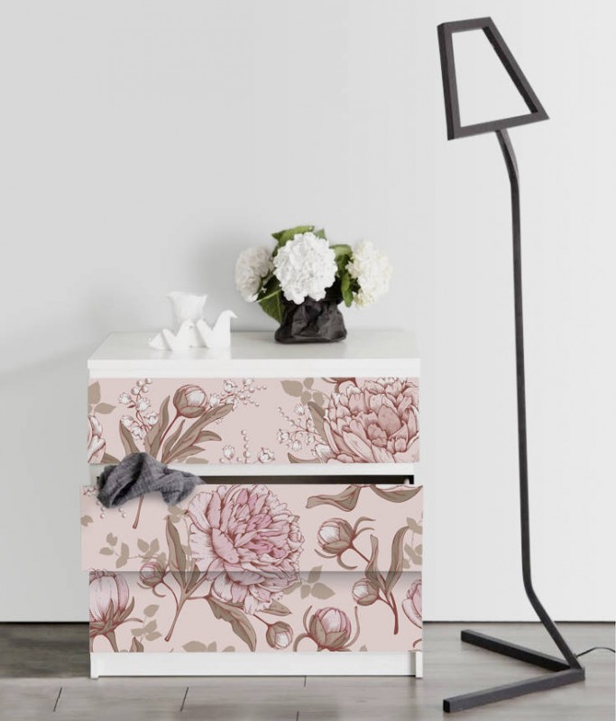 Pink Peonies Ikea Malm Dresser Loccodecals Com